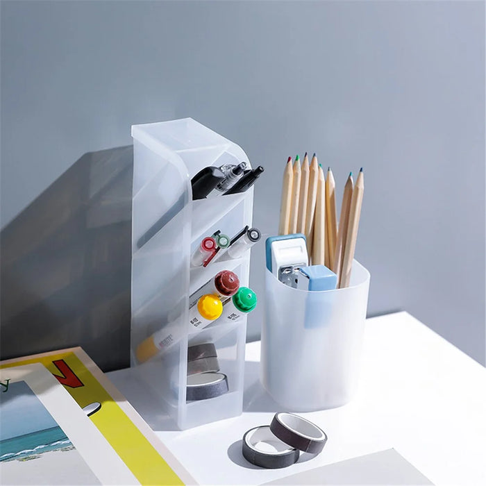 Multifunction Slant Grid Desktop Pen Holder Home Office School Stationary Storage Pencil Organizer, Size: S - Transparent White - 4