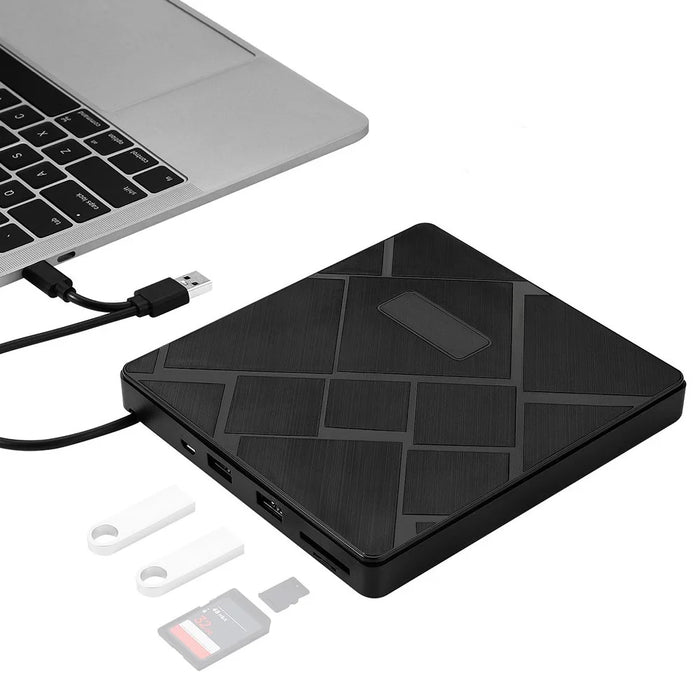 USB 3.0 Computer Laptop External Optical Drive Dual USB Ports TF SD Card Reader CD DVD Burner - 1