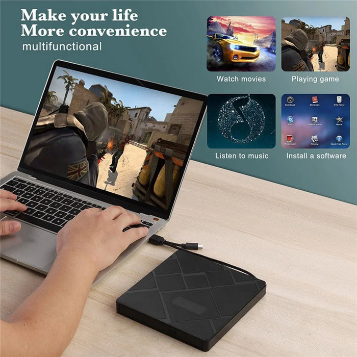 USB 3.0 Computer Laptop External Optical Drive Dual USB Ports TF SD Card Reader CD DVD Burner - 2