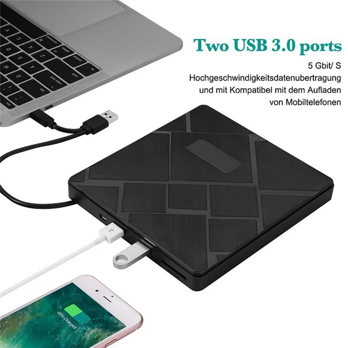 USB 3.0 Computer Laptop External Optical Drive Dual USB Ports TF SD Card Reader CD DVD Burner - 3