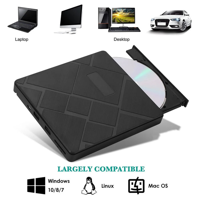 USB 3.0 Computer Laptop External Optical Drive Dual USB Ports TF SD Card Reader CD DVD Burner - 4