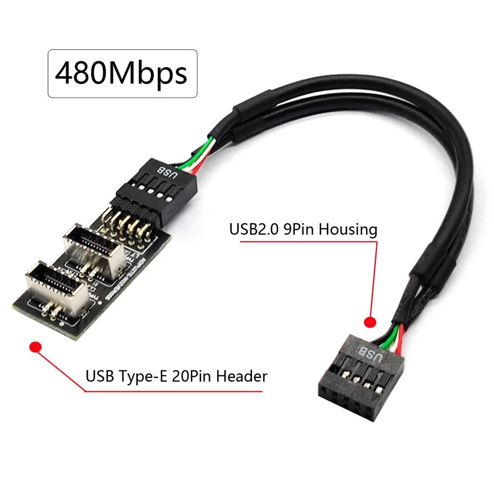 UC-022 Dual USB 3.1 Front Panel Socket Key-A Type-E to USB 2.0 9Pin 10Pin Mainboard Header Male Cable Extension Adapter - 3