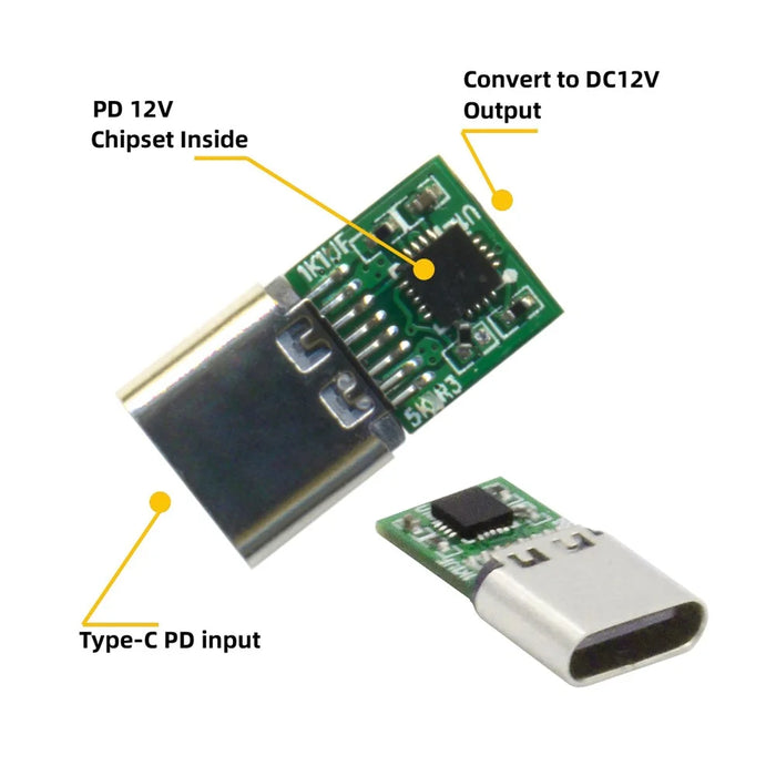 UC-090-3011MM Right Angled Connector USB 3.1 Type C Female to DC 12V Plug 90 Degree Adapter PD Emulator Trigger Converter, DC3.0*1.1mm - 2