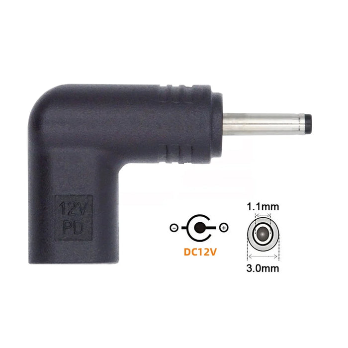 UC-090-3011MM Right Angled Connector USB 3.1 Type C Female to DC 12V Plug 90 Degree Adapter PD Emulator Trigger Converter, DC3.0*1.1mm - 3