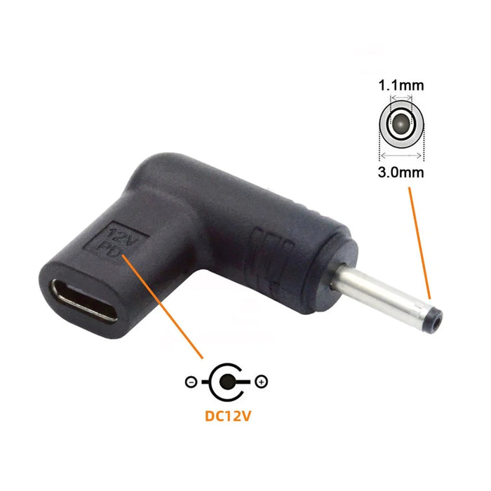 UC-090-3011MM Right Angled Connector USB 3.1 Type C Female to DC 12V Plug 90 Degree Adapter PD Emulator Trigger Converter, DC3.0*1.1mm - 6