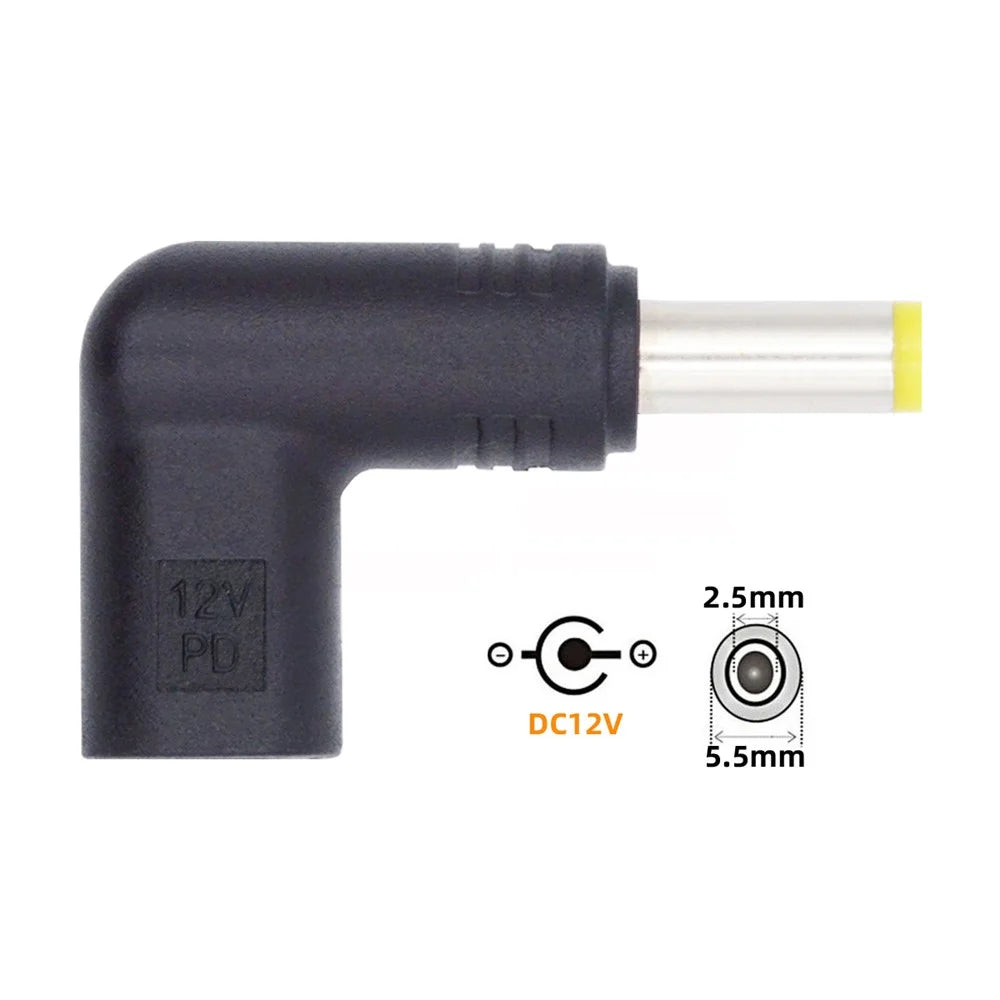 UC-090-5525MM USB 3.1 Type C Female to DC 12V Plug Adapter PD Emulator Trigger 90 Degree Angled Converter, DC5.5*2.5mm - 4