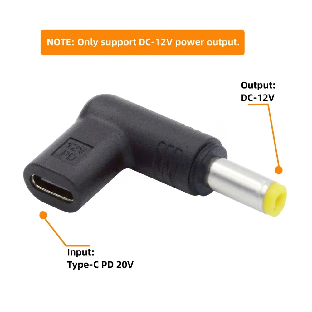 UC-090-5525MM USB 3.1 Type C Female to DC 12V Plug Adapter PD Emulator Trigger 90 Degree Angled Converter, DC5.5*2.5mm - 5