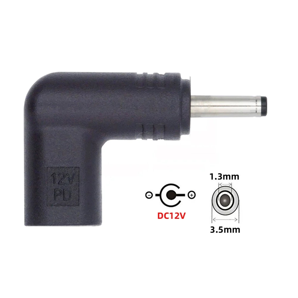 UC-090-3513MM Laptop Power Adapter USB 3.1 Type C Female to DC 12V Plug PD Emulator Trigger 90 Degree Angled Converter, DC3.5*1.3mm - 4