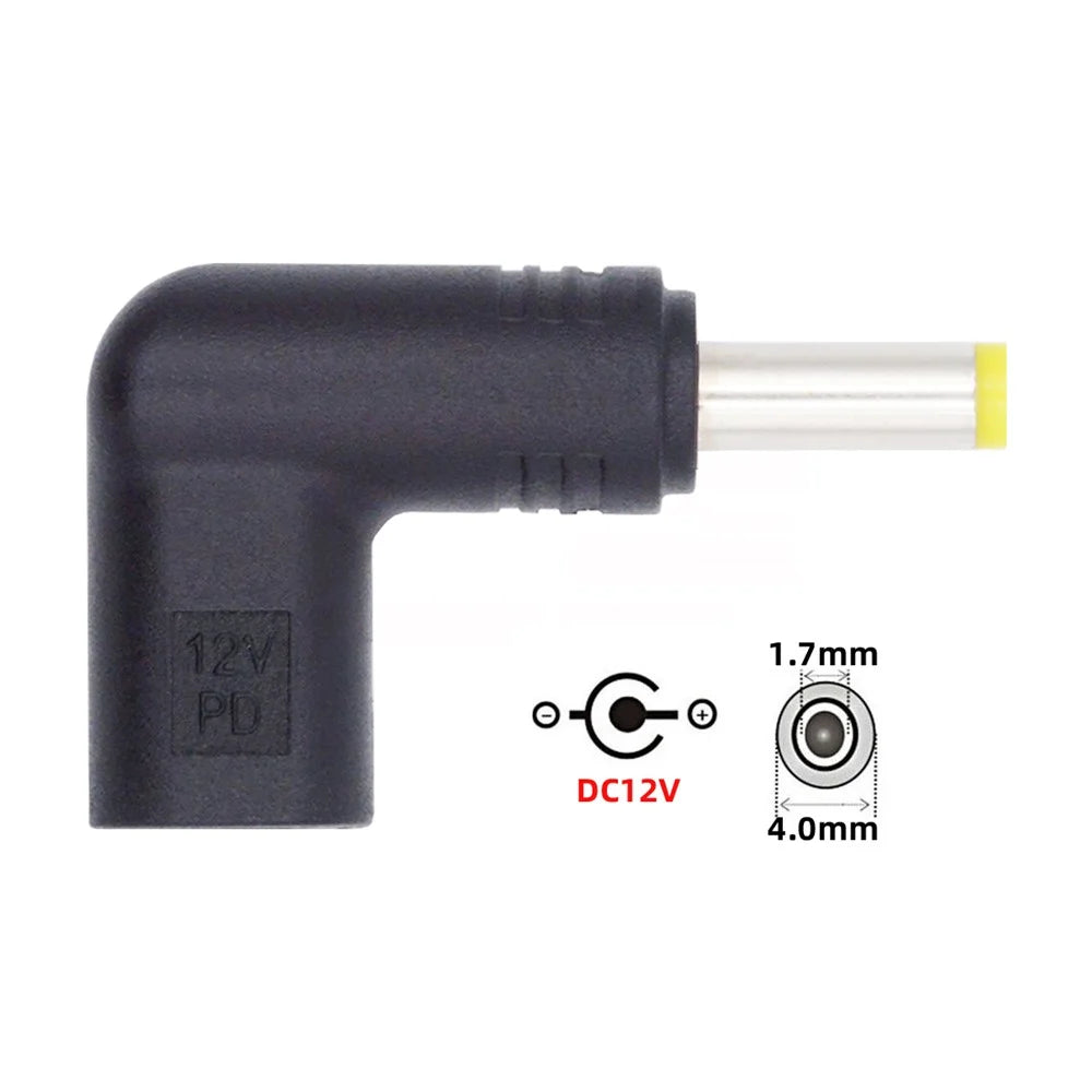 UC-090-4017MM USB 3.1 Type C to DC 12V Plug Female to Male Adapter PD Emulator Trigger 90 Degree Angled Converter, DC4.0*1.7mm - 4