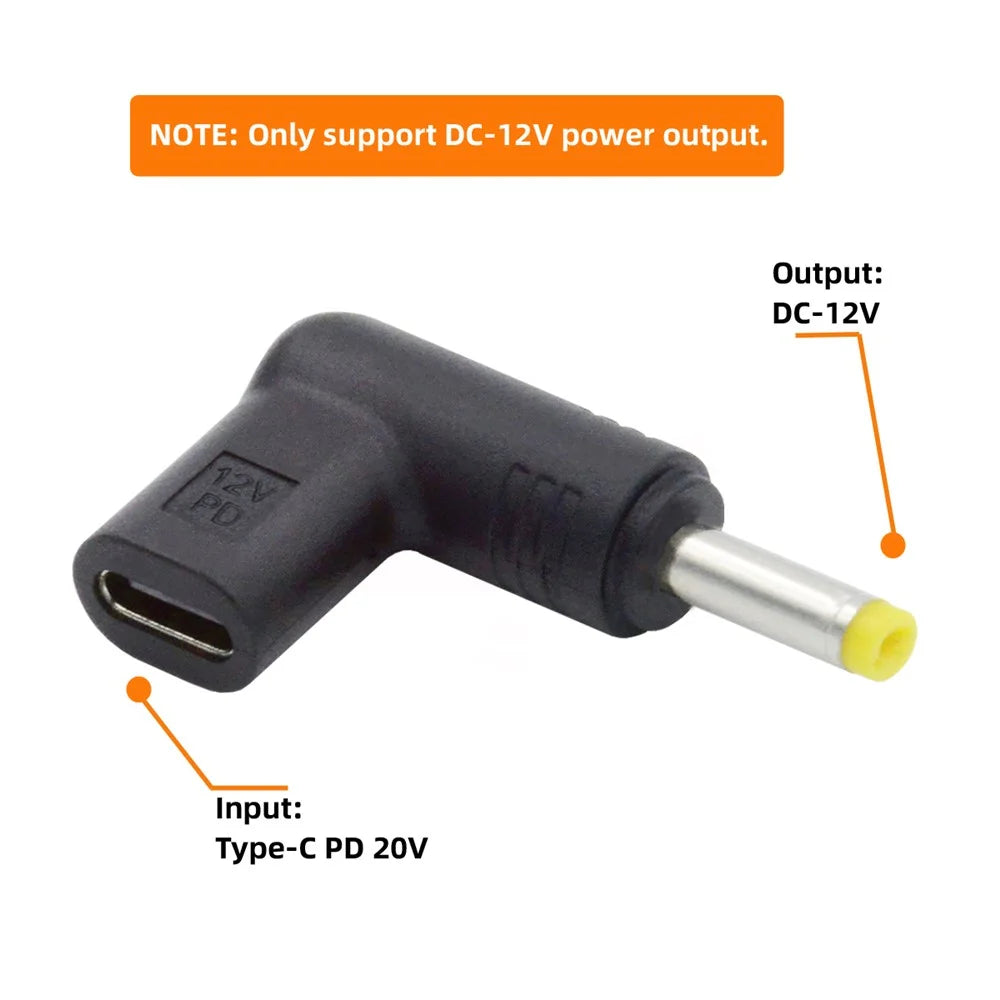 UC-090-4017MM USB 3.1 Type C to DC 12V Plug Female to Male Adapter PD Emulator Trigger 90 Degree Angled Converter, DC4.0*1.7mm - 5