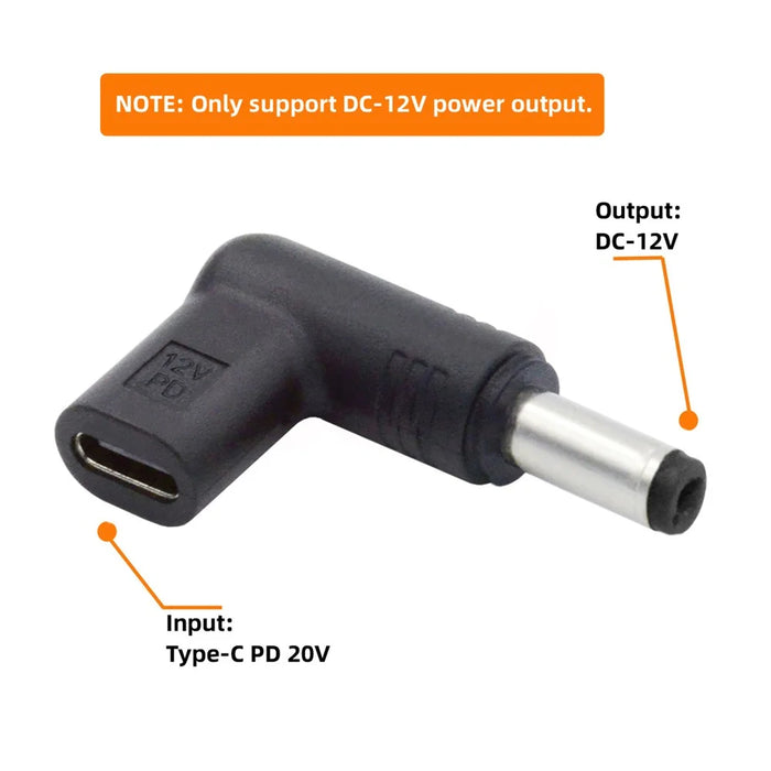 UC-090-5521MM 90 Degree Angled USB 3.1 Type C Female to DC 12V Plug Adapter PD Emulator Trigger Converter, DC5.5*2.1mm - 5