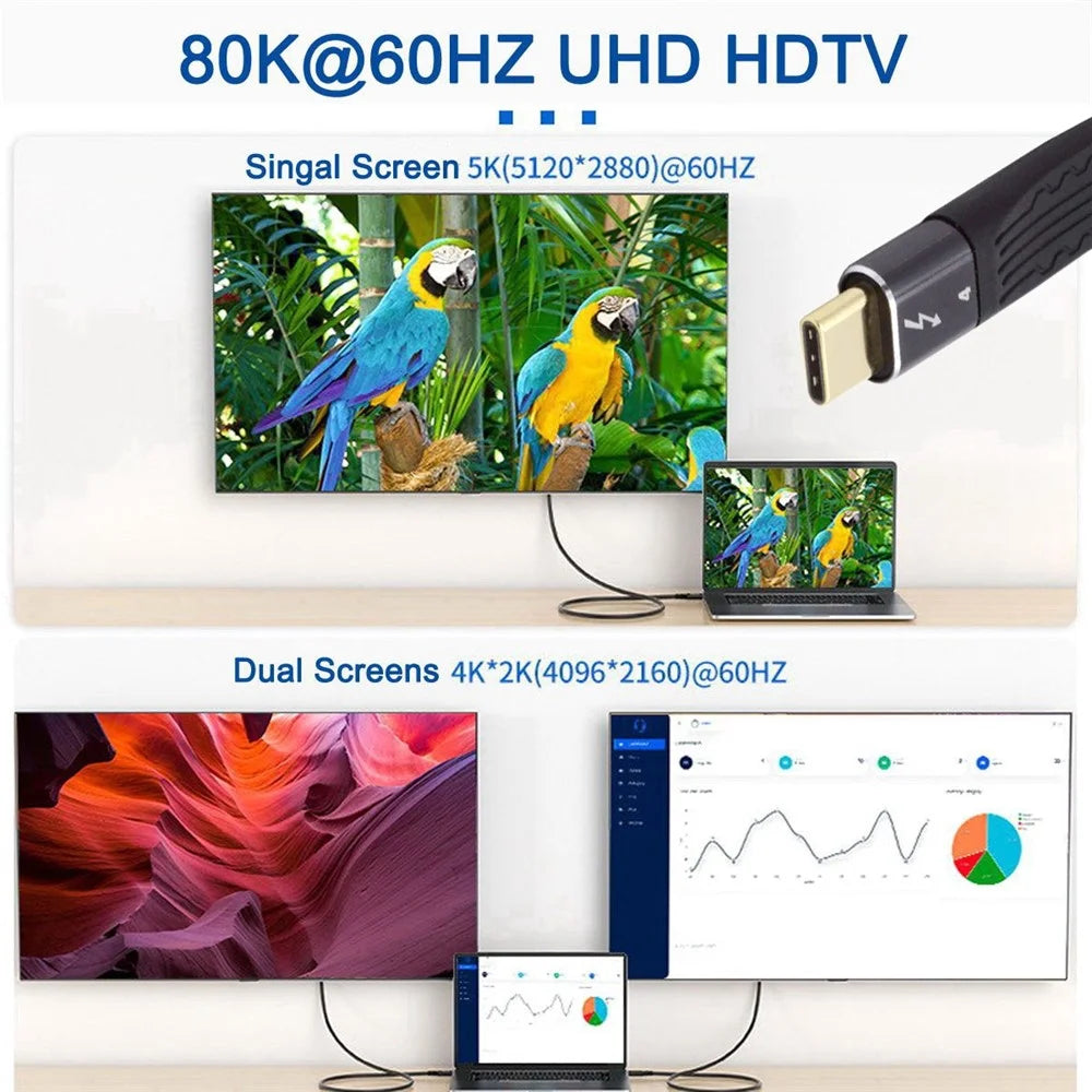 TB-005-0.13M 40Gbps ThunderBolt4 Transmission Cord Flat Slim 5A 100W Fast Charging Cable Supports 8K 60Hz 5K 60Hz Video Output - 4