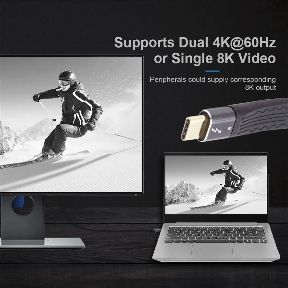 TB-005-0.13M 40Gbps ThunderBolt4 Transmission Cord Flat Slim 5A 100W Fast Charging Cable Supports 8K 60Hz 5K 60Hz Video Output - 7