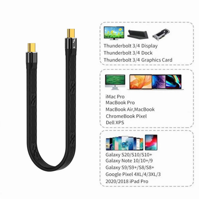 TB-005-0.22M ThunderBolt4 Flat Slim Cable 40Gbps 5A 100W Fast Charging Speed Supports 8K 60Hz 5K 60Hz Video Output - 6
