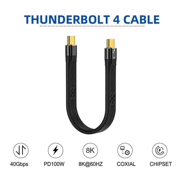 TB-005-0.22M ThunderBolt4 Flat Slim Cable 40Gbps 5A 100W Fast Charging Speed Supports 8K 60Hz 5K 60Hz Video Output - 7