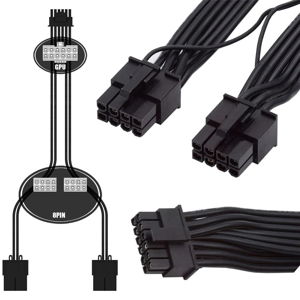 PW-003 12VHPWR ATX3.0 PCI-E 5.0 Power Cable to Dual ATX 8Pin for 3080 3090TI PSU 16Pin 12+4P Graphics Card - 2