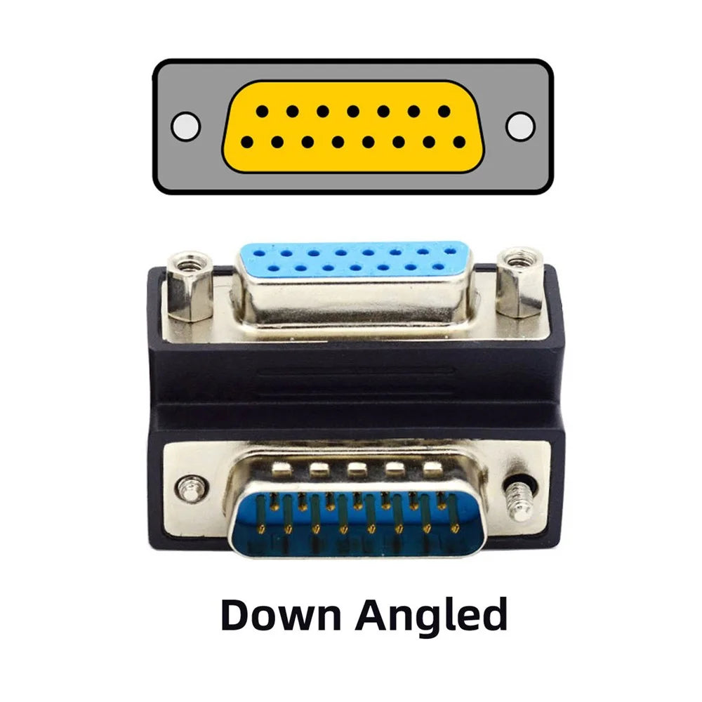 DB-003-DN DB-15PIN Down 90-Degree Angled Design Plug DSUB D-subminiature 15Pin Male to Female Connection Adapter - 2