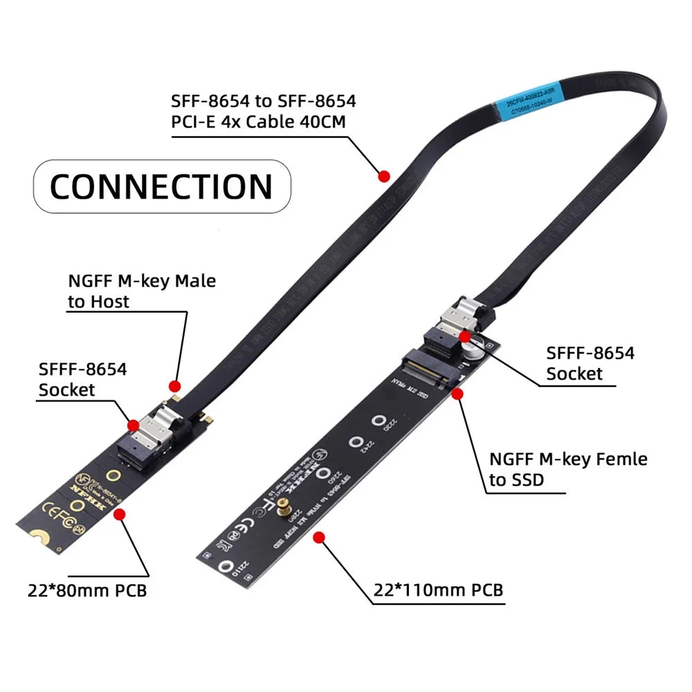 SA-040+SF-100-0.4M NVME M-key Male to Female Extension Cable Connector for Mainboard SSD - 4