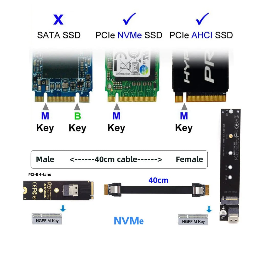 SA-040+SF-100-0.4M NVME M-key Male to Female Extension Cable Connector for Mainboard SSD - 5