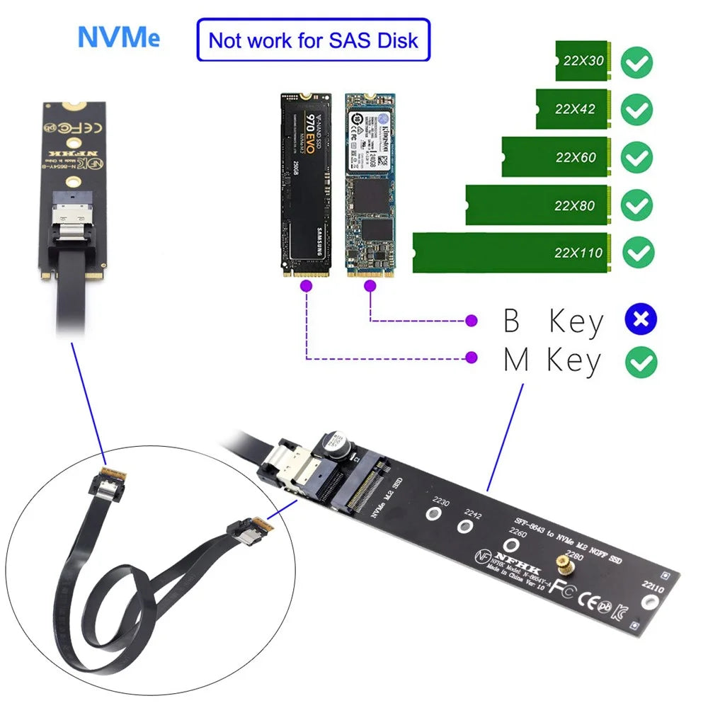 SA-040+SF-100-0.4M NVME M-key Male to Female Extension Cable Connector for Mainboard SSD - 6