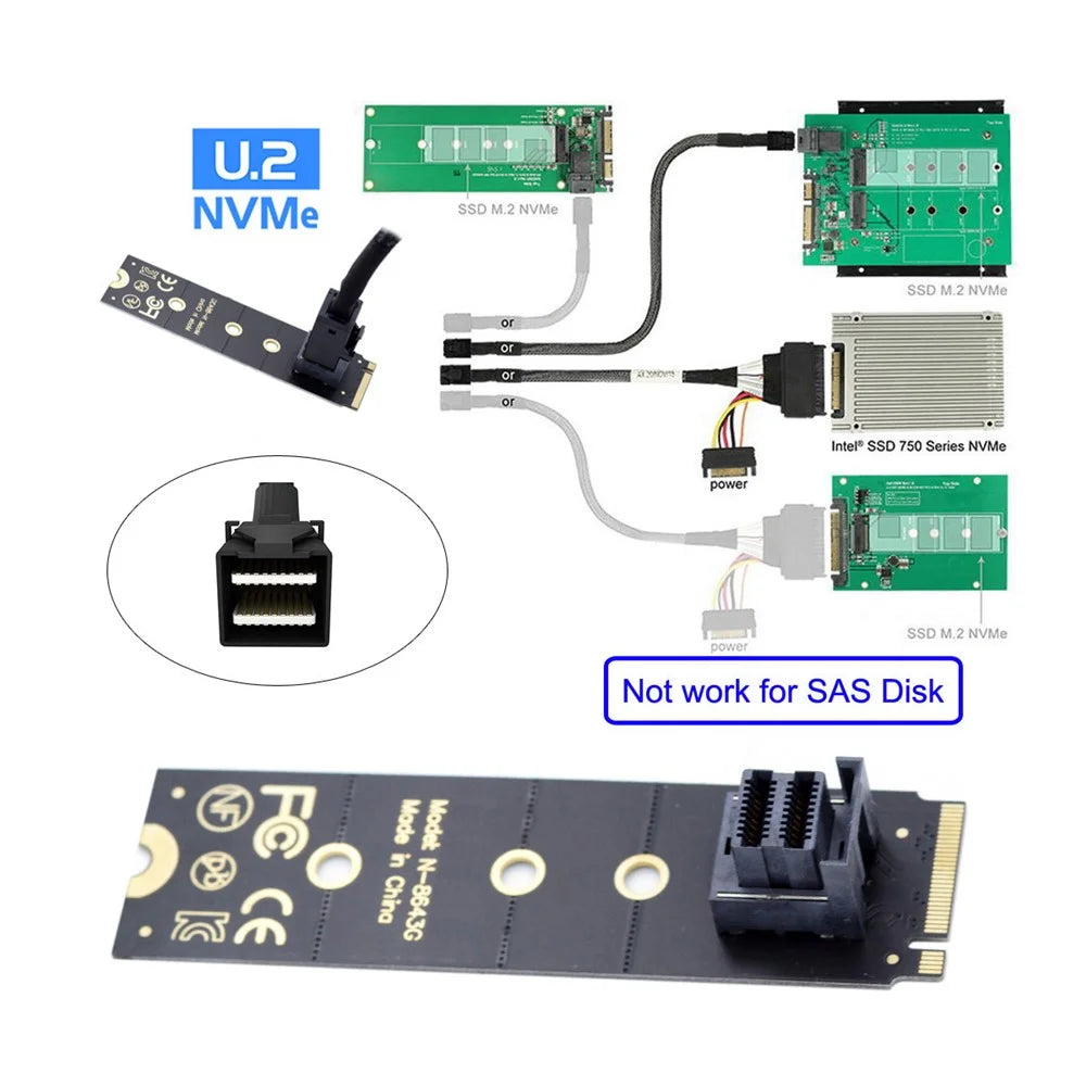 SF-094-BK SFF-8643 to U.2-SSD Mainboard 2280 NVME PCIe SSD Adapter Board - Black - 3