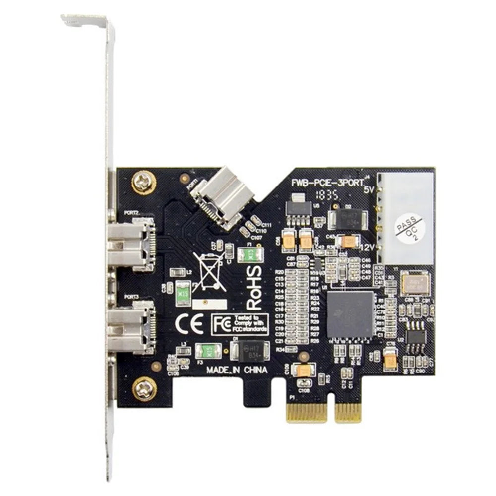 PCI-E x1 FireWire 3-Port TI XIO2213A 1394(2B+1A) Driver-free Video Capture Card - 1