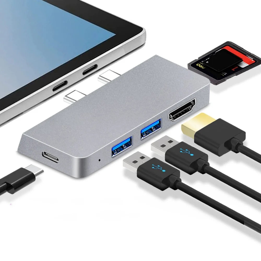 SFW08 Type-C Docking Station 6-in-1 Dual Type-C Hub Adapter USB-C to USB3.0 / 2.0 + HD + Type-C Female + SD / TF Card Ports Support Surface Pro8 - 2