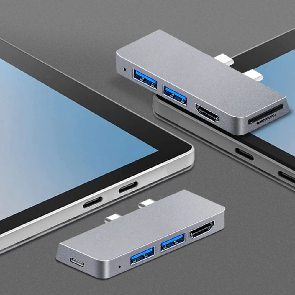 SFW08 Type-C Docking Station 6-in-1 Dual Type-C Hub Adapter USB-C to USB3.0 / 2.0 + HD + Type-C Female + SD / TF Card Ports Support Surface Pro8 - 3