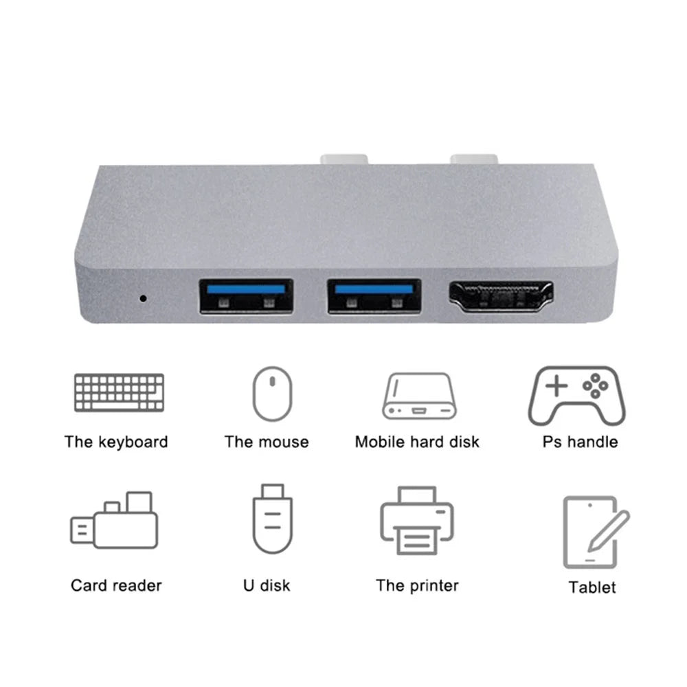 SFW08 Type-C Docking Station 6-in-1 Dual Type-C Hub Adapter USB-C to USB3.0 / 2.0 + HD + Type-C Female + SD / TF Card Ports Support Surface Pro8 - 4