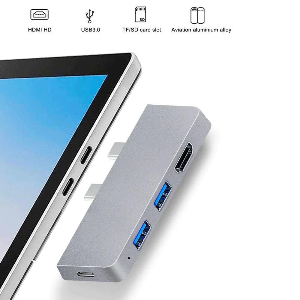 SFW08 Type-C Docking Station 6-in-1 Dual Type-C Hub Adapter USB-C to USB3.0 / 2.0 + HD + Type-C Female + SD / TF Card Ports Support Surface Pro8 - 5