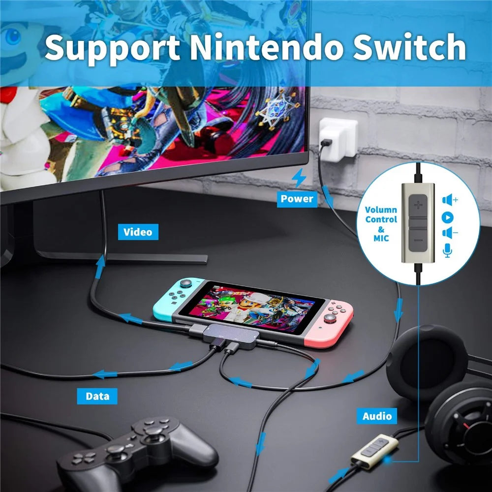 TC041 4-In-1 Type-C Adapter USB C Hub to HD Video Output+USB 3.0+PD 60W USB-C Port+3.5mm Audio Port - 5