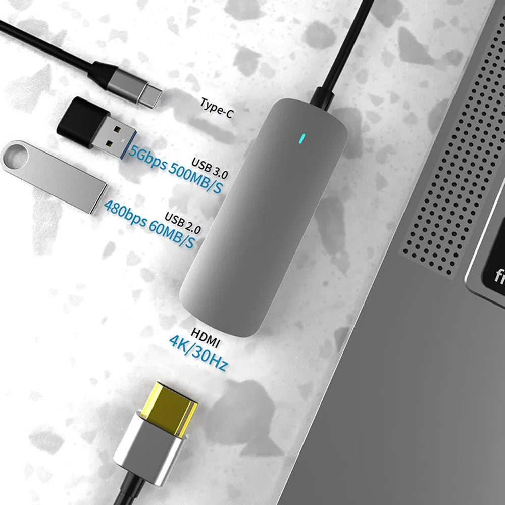 TX4H Type-C Hub to 4K HD Video Output+Type-C Charging+USB 3.0+USB 2.0, 4-In-1 USB-C Dock Expansion Station for Cellphone Computer - 2