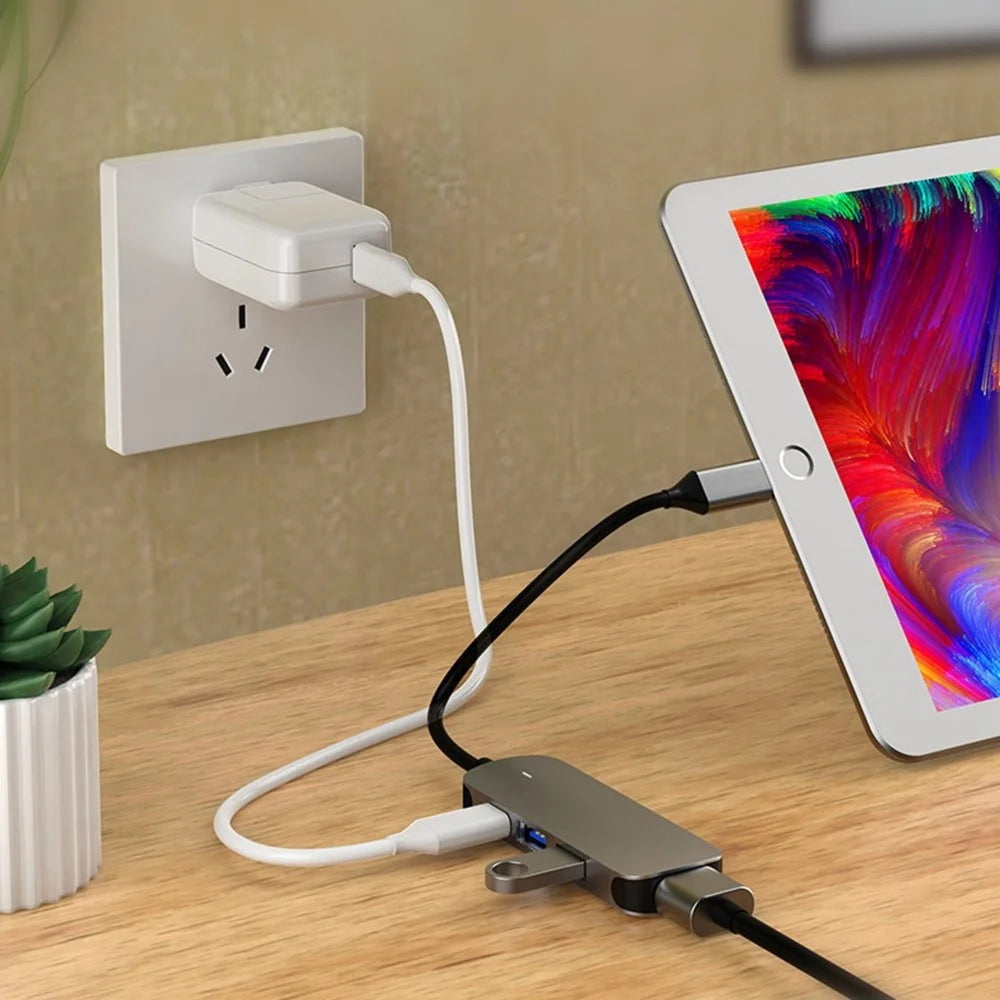 TX4H Type-C Hub to 4K HD Video Output+Type-C Charging+USB 3.0+USB 2.0, 4-In-1 USB-C Dock Expansion Station for Cellphone Computer - 6