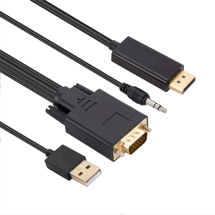 VGA to Displayport Adapter Cable 1.8m Video Adapter Cord VGA to DP Converter with Audio, USB Power Supply - 1