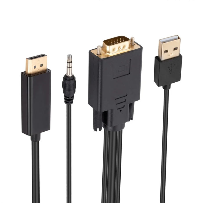 VGA to Displayport Adapter Cable 1.8m Video Adapter Cord VGA to DP Converter with Audio, USB Power Supply - 3