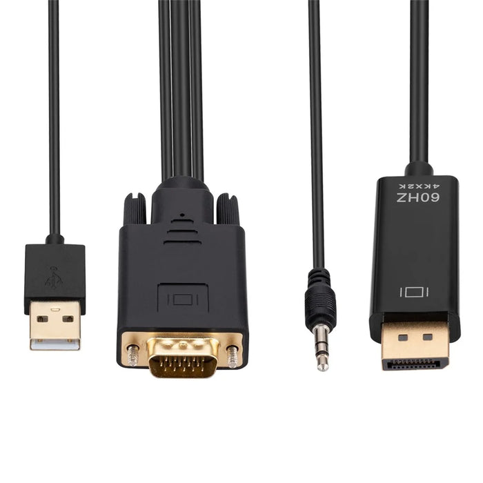 VGA to Displayport Adapter Cable 1.8m Video Adapter Cord VGA to DP Converter with Audio, USB Power Supply - 6