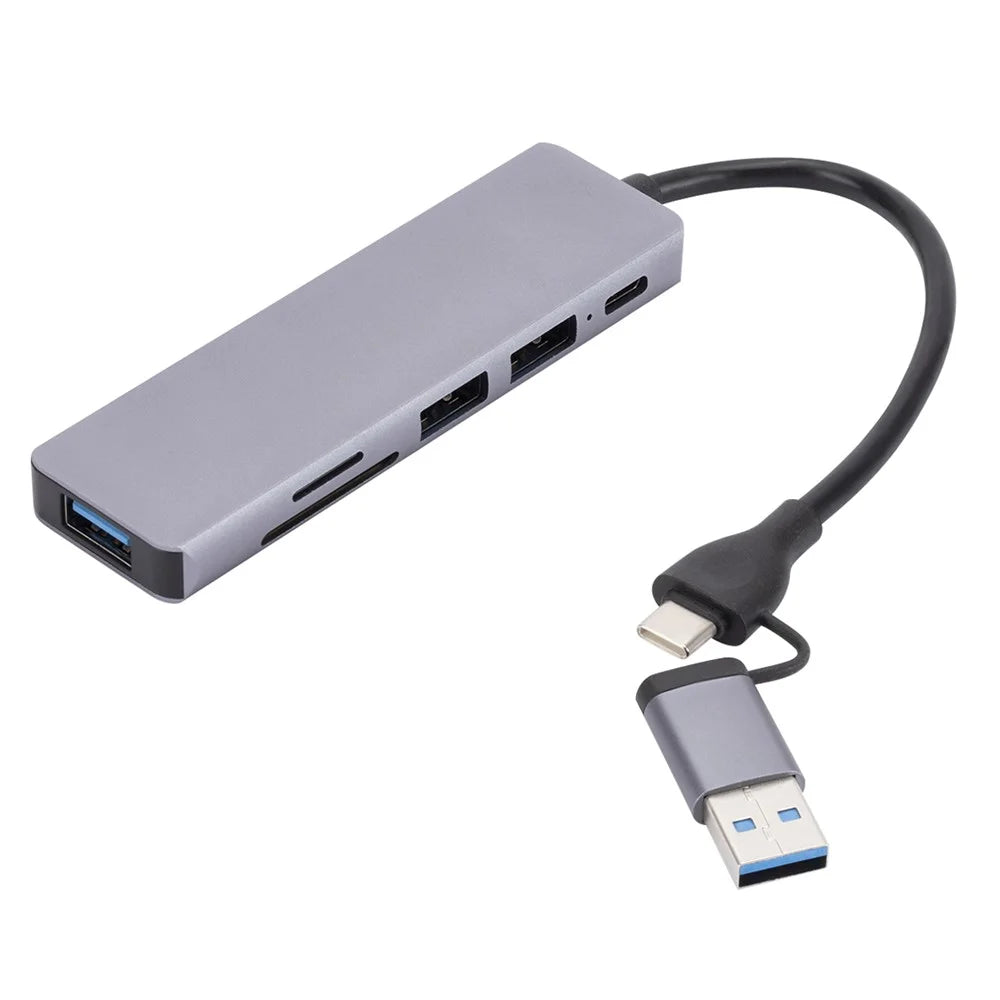 USB 2.0+Type C Hub Adapter High Speed Data Transmission 6-In-1 Computer Laptop Converter with 1xPD Port+3xUSB 3.0 Ports+2xCard Reader Slots - 1