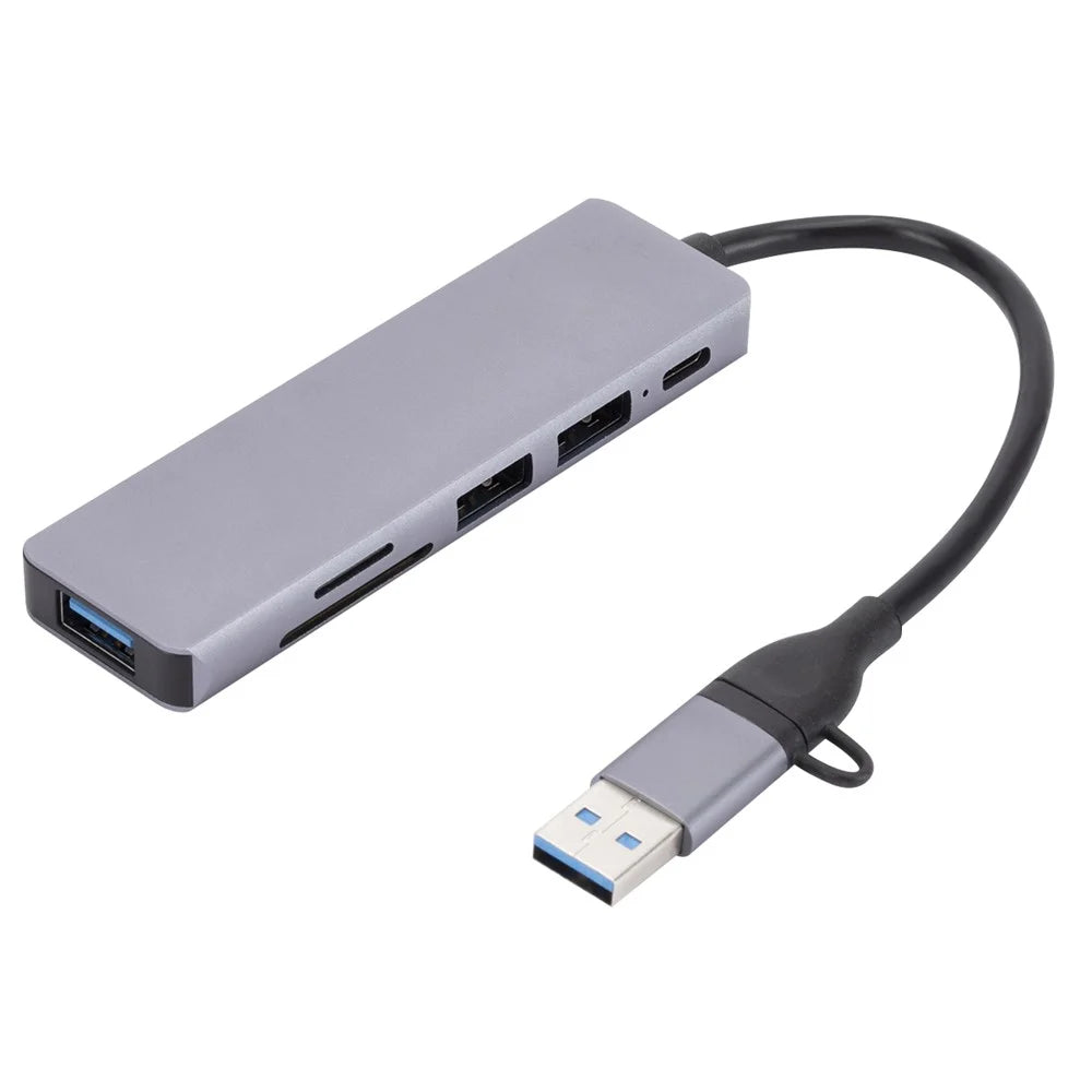 USB 2.0+Type C Hub Adapter High Speed Data Transmission 6-In-1 Computer Laptop Converter with 1xPD Port+3xUSB 3.0 Ports+2xCard Reader Slots - 2