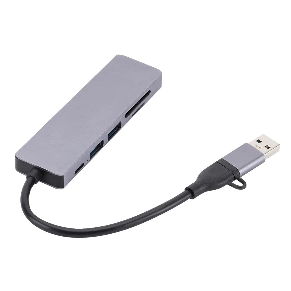 USB 2.0+Type C Hub Adapter High Speed Data Transmission 6-In-1 Computer Laptop Converter with 1xPD Port+3xUSB 3.0 Ports+2xCard Reader Slots - 3