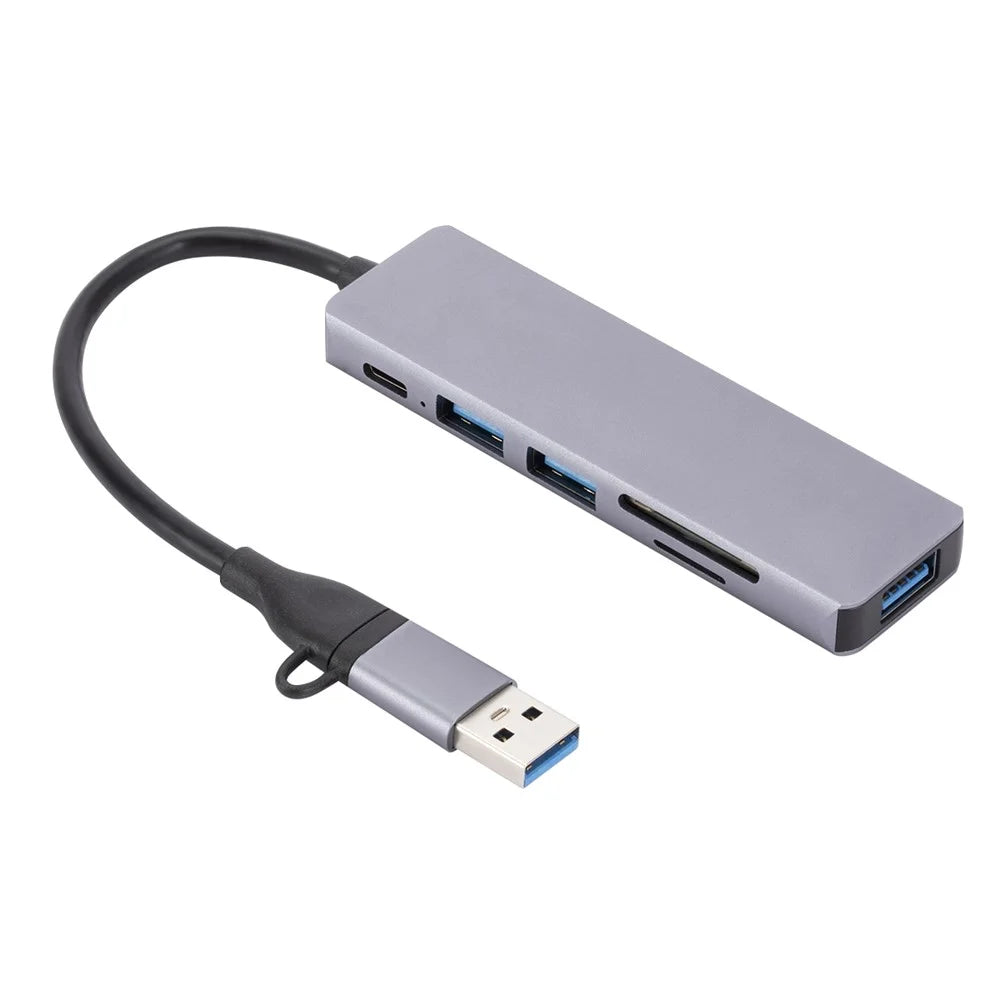 USB 2.0+Type C Hub Adapter High Speed Data Transmission 6-In-1 Computer Laptop Converter with 1xPD Port+3xUSB 3.0 Ports+2xCard Reader Slots - 5