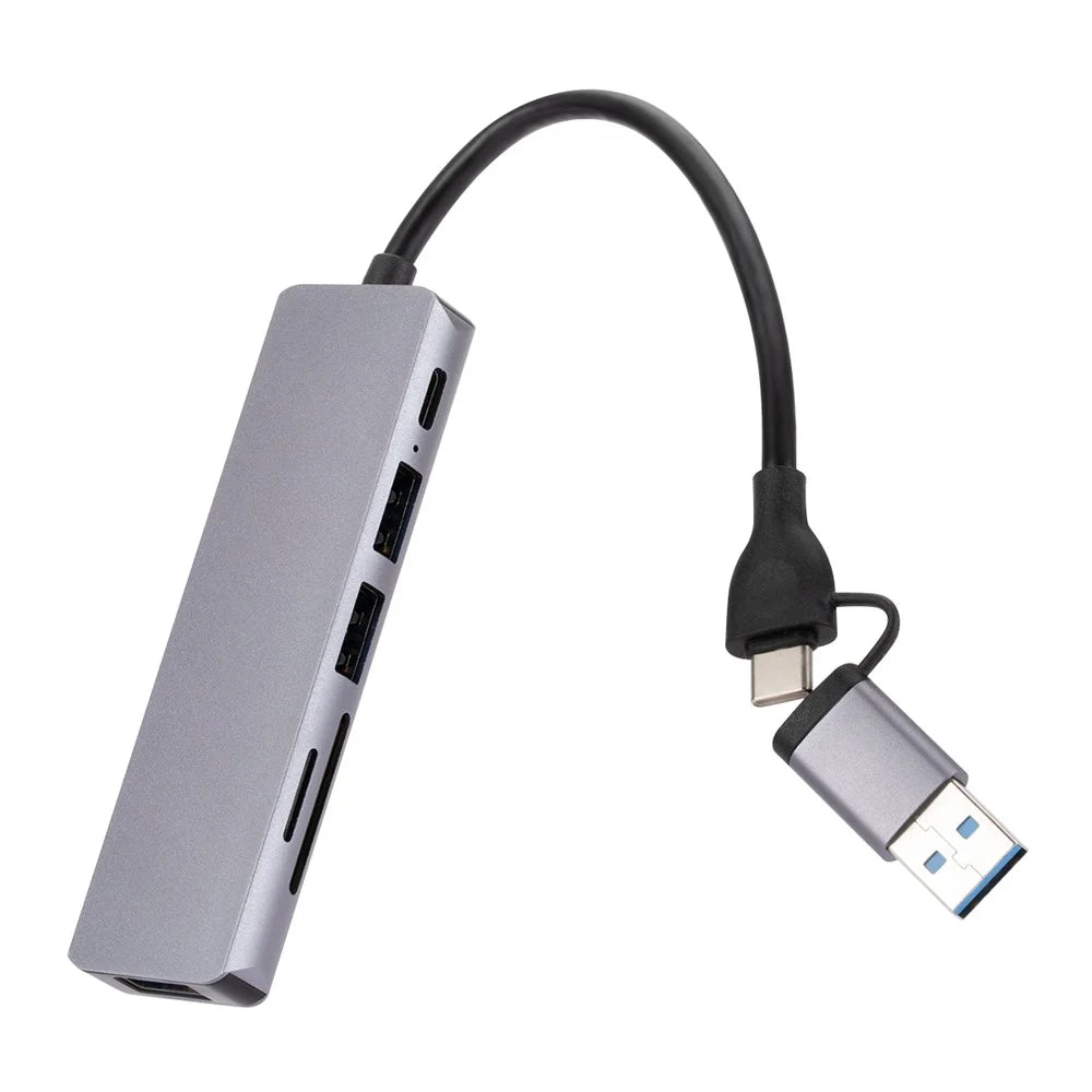 USB 2.0+Type C Hub Adapter High Speed Data Transmission 6-In-1 Computer Laptop Converter with 1xPD Port+3xUSB 3.0 Ports+2xCard Reader Slots - 6