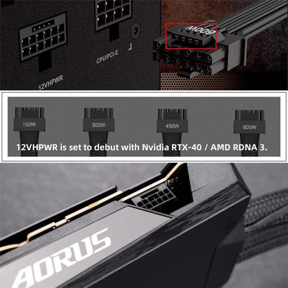 PW-013 30cm 12VHPWR ATX3.0 PCI-E 5.0 Power Modular Cable 16Pin to 16Pin Cord for 3080 3090TI PSU 12+4Pin Graphics Card - 4