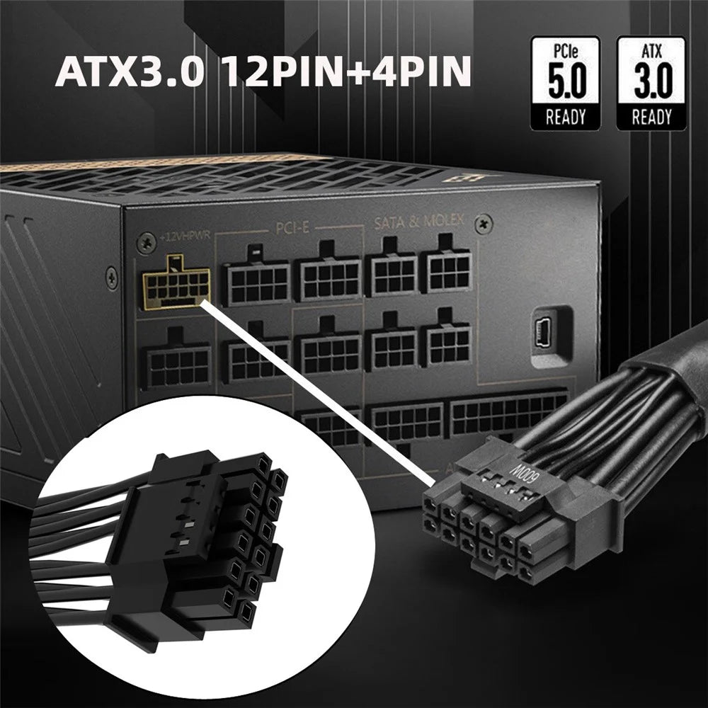 PW-013 30cm 12VHPWR ATX3.0 PCI-E 5.0 Power Modular Cable 16Pin to 16Pin Cord for 3080 3090TI PSU 12+4Pin Graphics Card - 7
