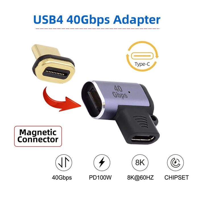 UC-028-LE 40Gbps USB4 Type-C Male to Female 90 Degrees Adapter Right Angled Magnetic Connector - 3