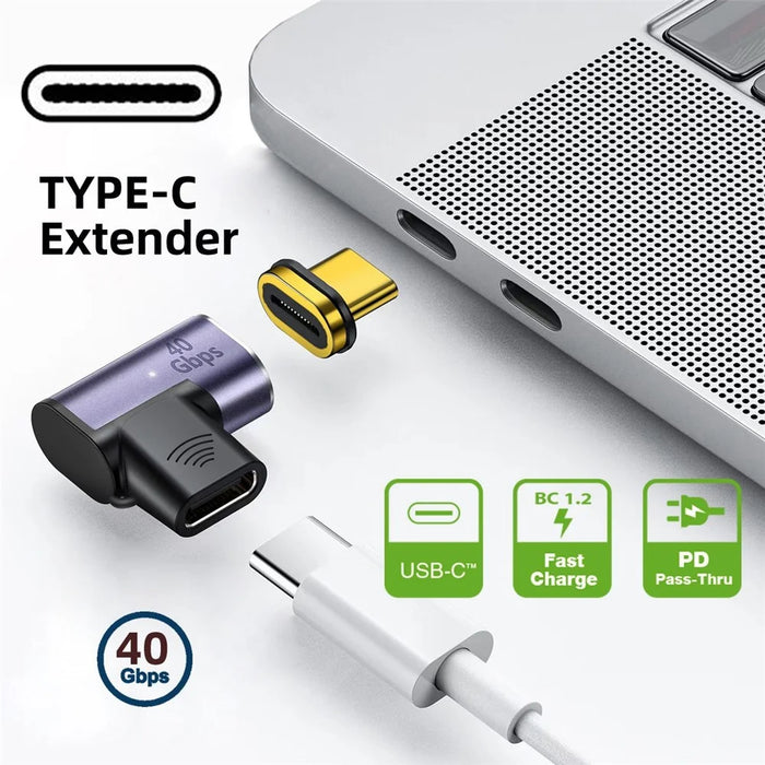 UC-028-LE 40Gbps USB4 Type-C Male to Female 90 Degrees Adapter Right Angled Magnetic Connector - 4