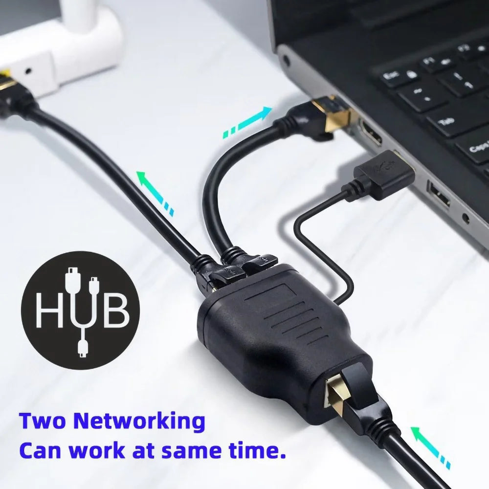 UT-015 100Mbps STP UTP RJ45 8P8C Plug to Dual RJ45 Hub Splitter Network Ethernet Switcher Adapter with USB Power Cable - 3