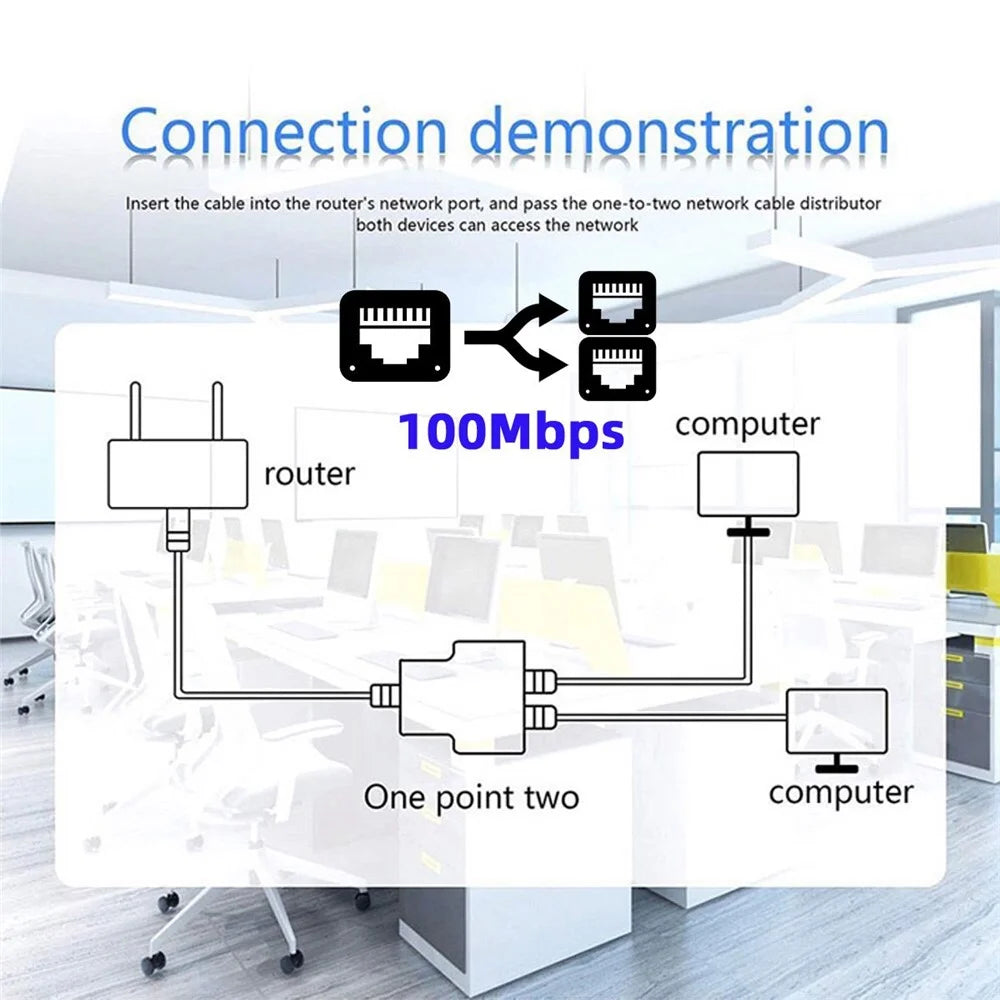 UT-015 100Mbps STP UTP RJ45 8P8C Plug to Dual RJ45 Hub Splitter Network Ethernet Switcher Adapter with USB Power Cable - 5