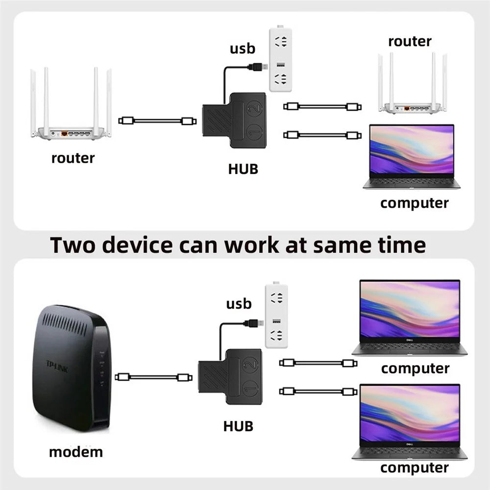 UT-015 100Mbps STP UTP RJ45 8P8C Plug to Dual RJ45 Hub Splitter Network Ethernet Switcher Adapter with USB Power Cable - 6