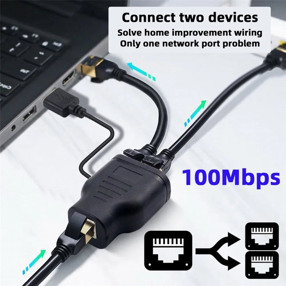 UT-015 100Mbps STP UTP RJ45 8P8C Plug to Dual RJ45 Hub Splitter Network Ethernet Switcher Adapter with USB Power Cable - 7