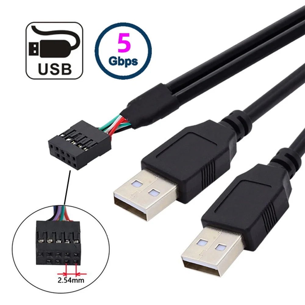 U2-128 50cm Motherboard 9Pin Female Housing to Dual USB 2.0 Male Type-A Cable - 3